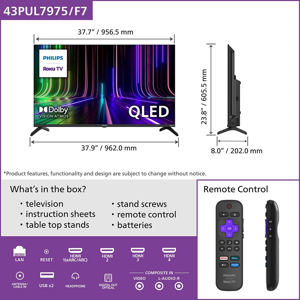 Roku QLED 7900 series 4K UHD QLED Roku TV (43PUL7975/F7)