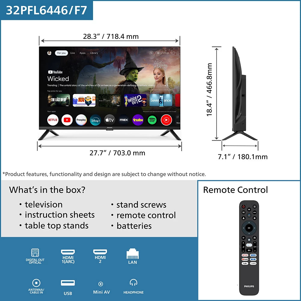 LED Series 6400 series HD LED Google TV (32PFL6446/F7)
