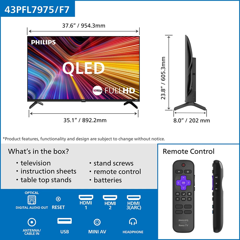 Roku QLED 7900 Series FHD QLED Roku TV (43PFL7975/F7)
